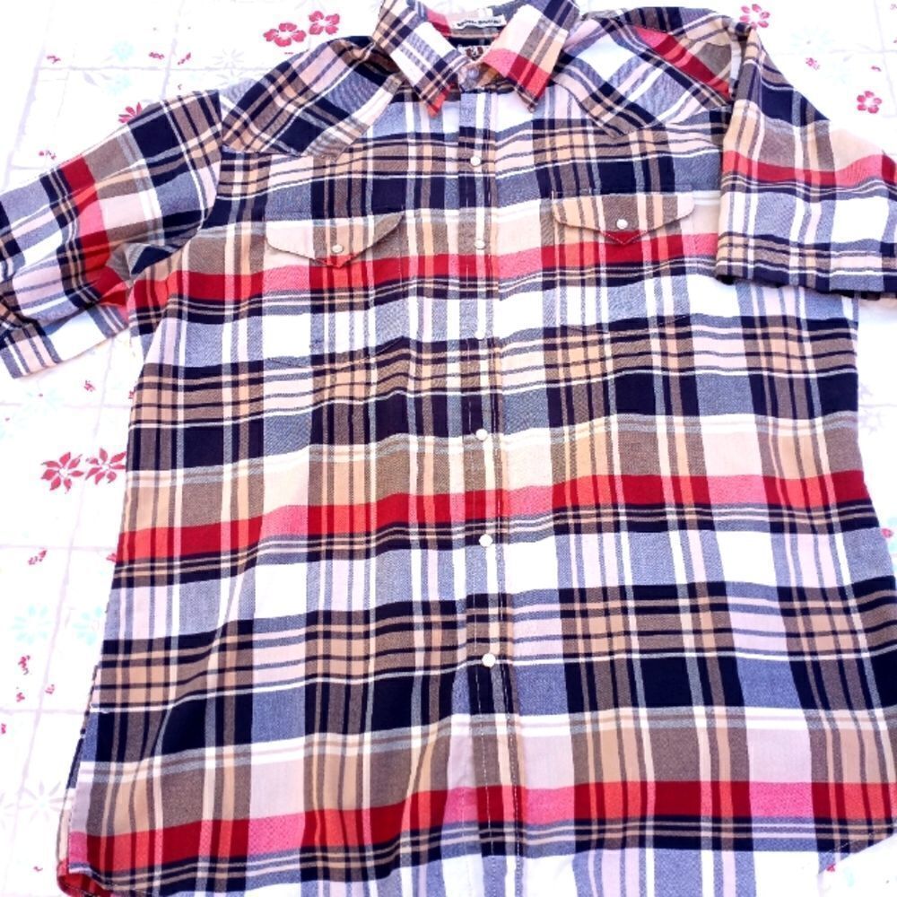 Ely Cattleman Men L WesternShirt CottonBlend Plaid Wrinkle Resistant Shrtslvs Po